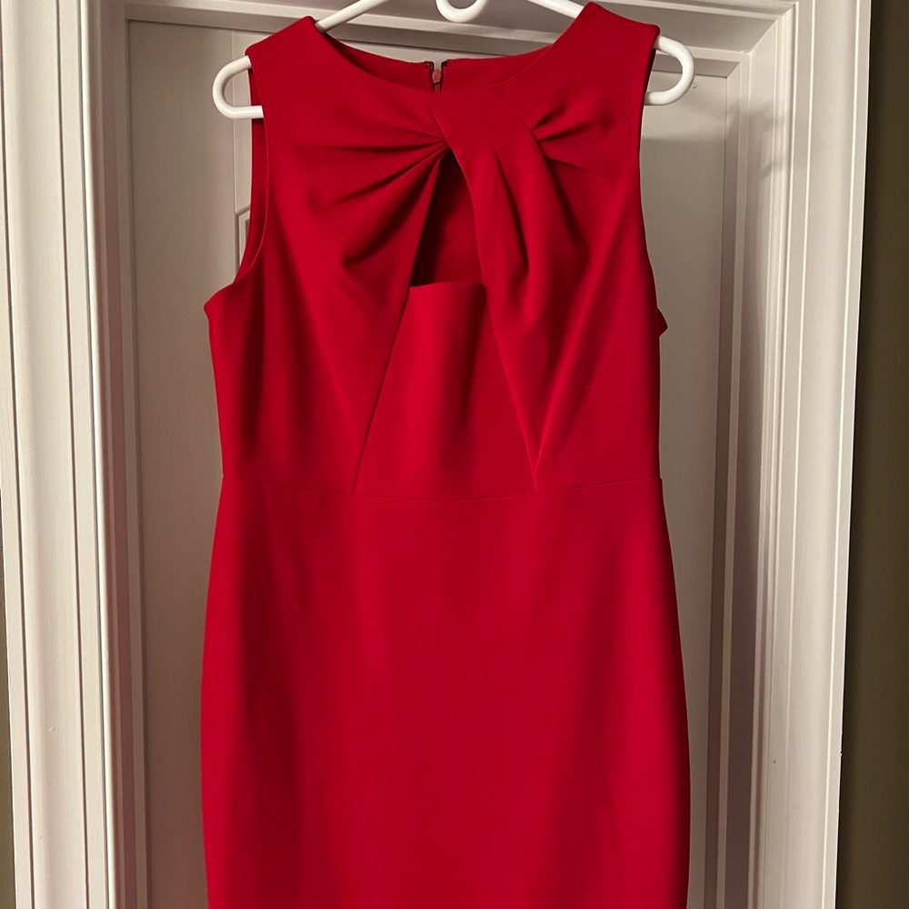 Red sleeveless Calvin Klein sheath dress